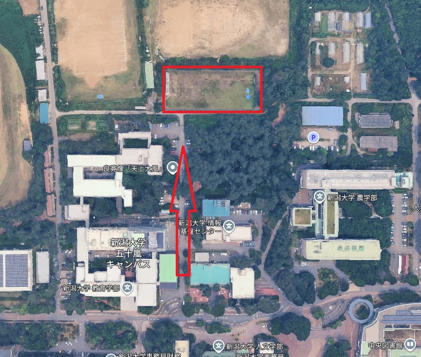 新潟大学五十嵐キャンパス内のアーチェリー場への案内図